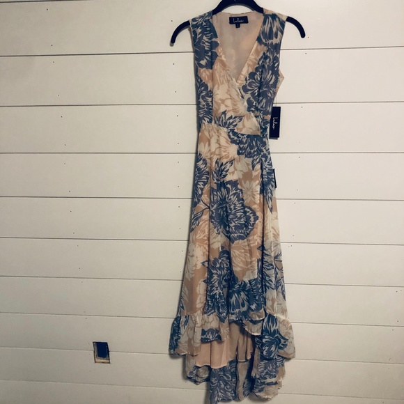 NWT Lulu's Desert Trip Peach Blue Wrap Dress - Picture 2 of 8